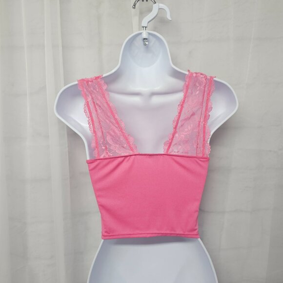Pink Babydoll Y2K Tank Cropped Fairy Whimsigoth Lace Coquette M - Picture 5 of 9